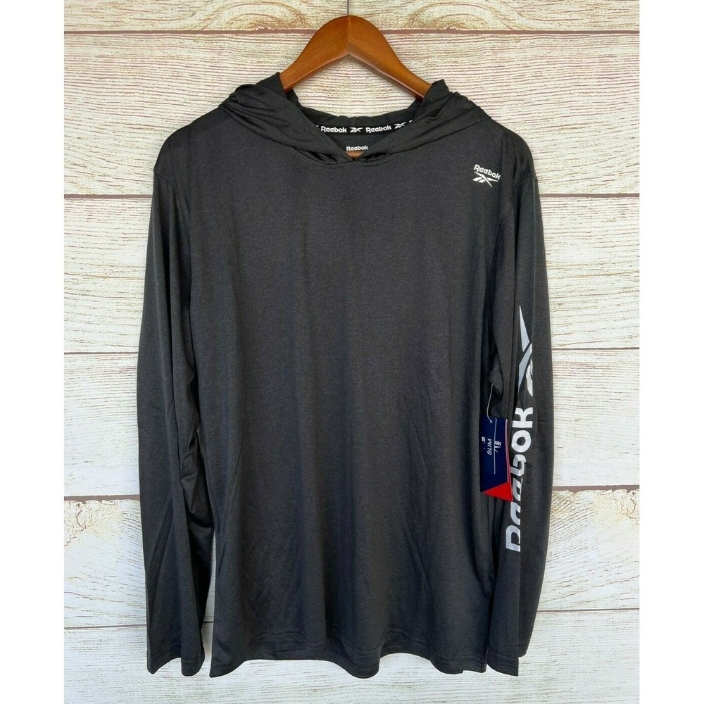 Reebok Athletic Shirt Mens Small Black Heather Neptune PO Hooded Slim Shirt New
